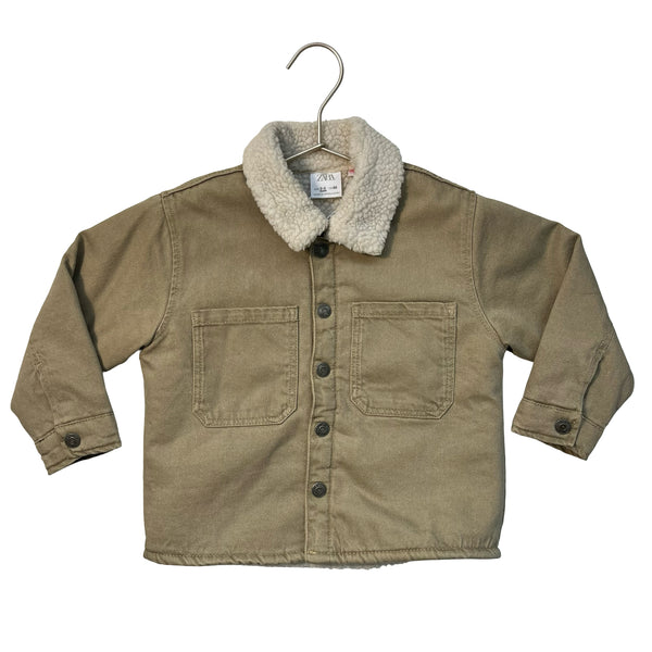 Zara Sherpa-Lined Tan Denim Jacket - Size 2-3