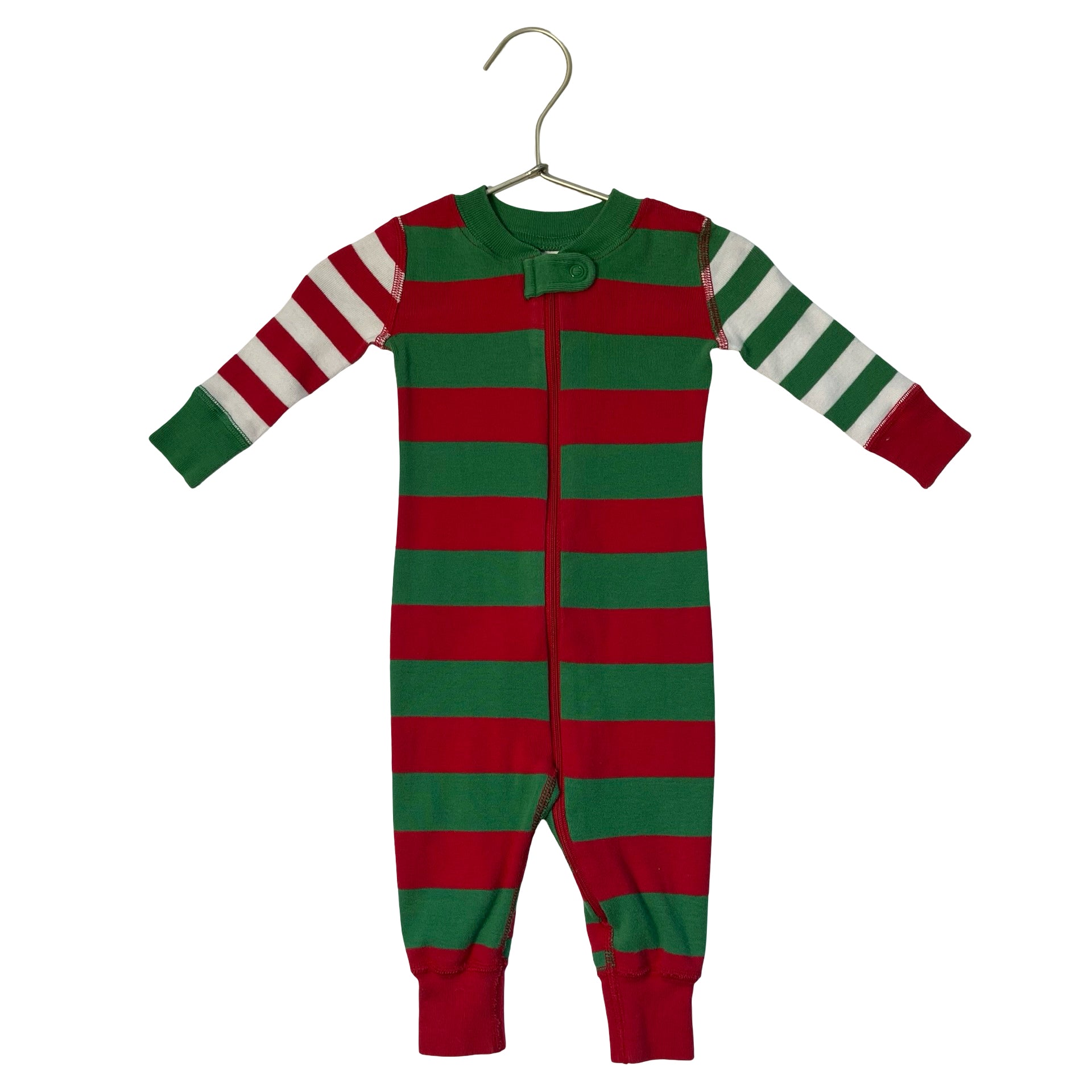 Hanna Andersson Red, Green, Ivory Holiday Striped One-Piece PJs - Size 3-6 Mo