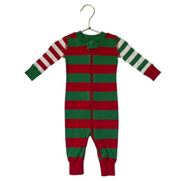 Hanna Andersson Red, Green, Ivory Holiday Striped One-Piece PJs - Size 3-6 Mo