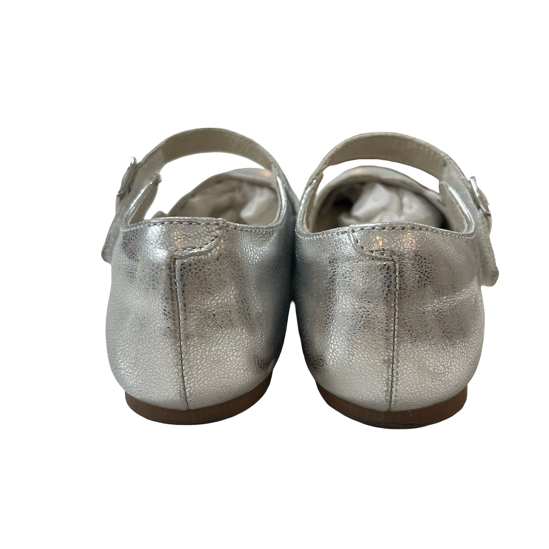L'Amour Leather Silver Metallic Mary Jane Shoes - Size 1Y Big Kid