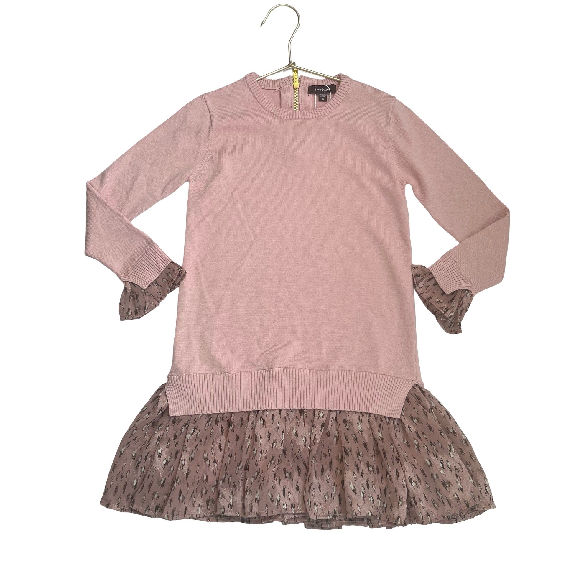 Imoga Dusty Pink and Animal Print Sweater Dress - Size 6
