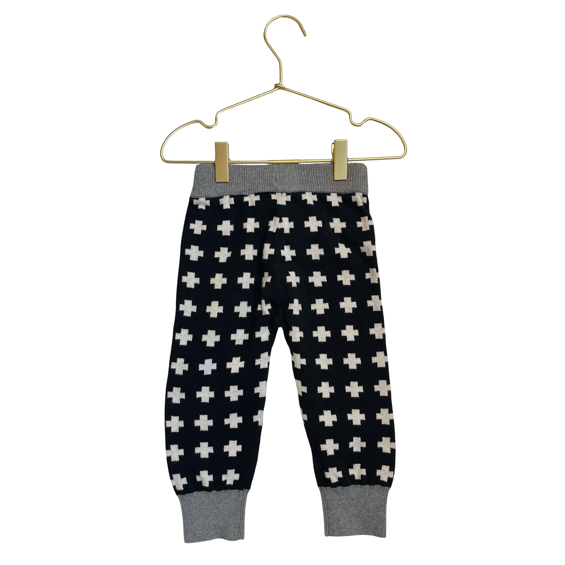 Hanna Andersson Black & Ivory Cotton Knit Print Joggers - Size 85 (2T)