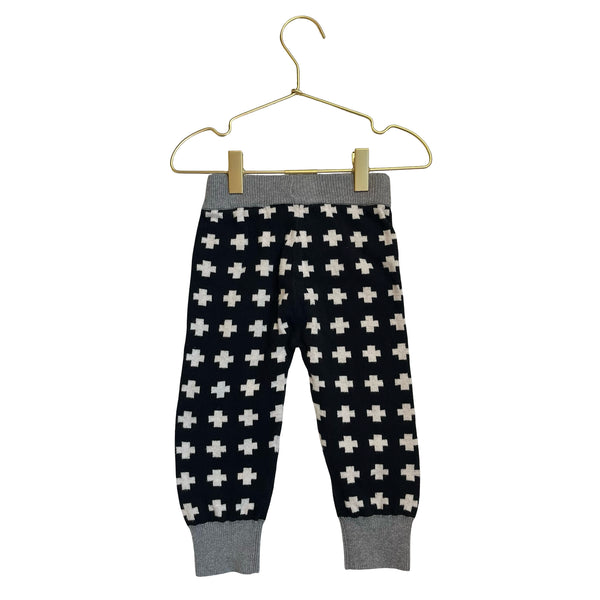 Hanna Andersson Black & Ivory Cotton Knit Print Joggers - Size 85 (2T)