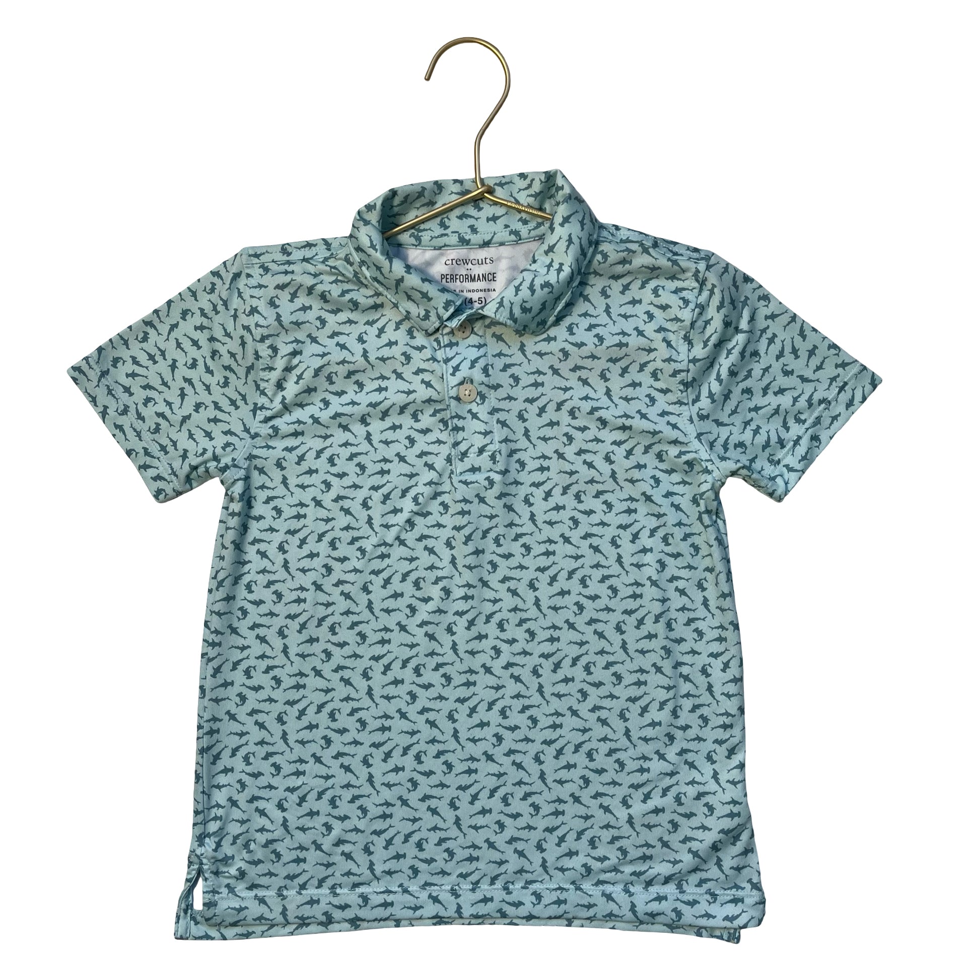 Crewcuts Performance Teal Shark Print Polo Shirt - Size XS 4-5