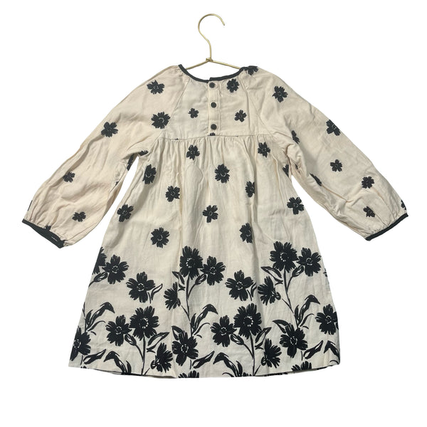 Zara Ivory & Black Flower Print Long Dress - Size 4-5