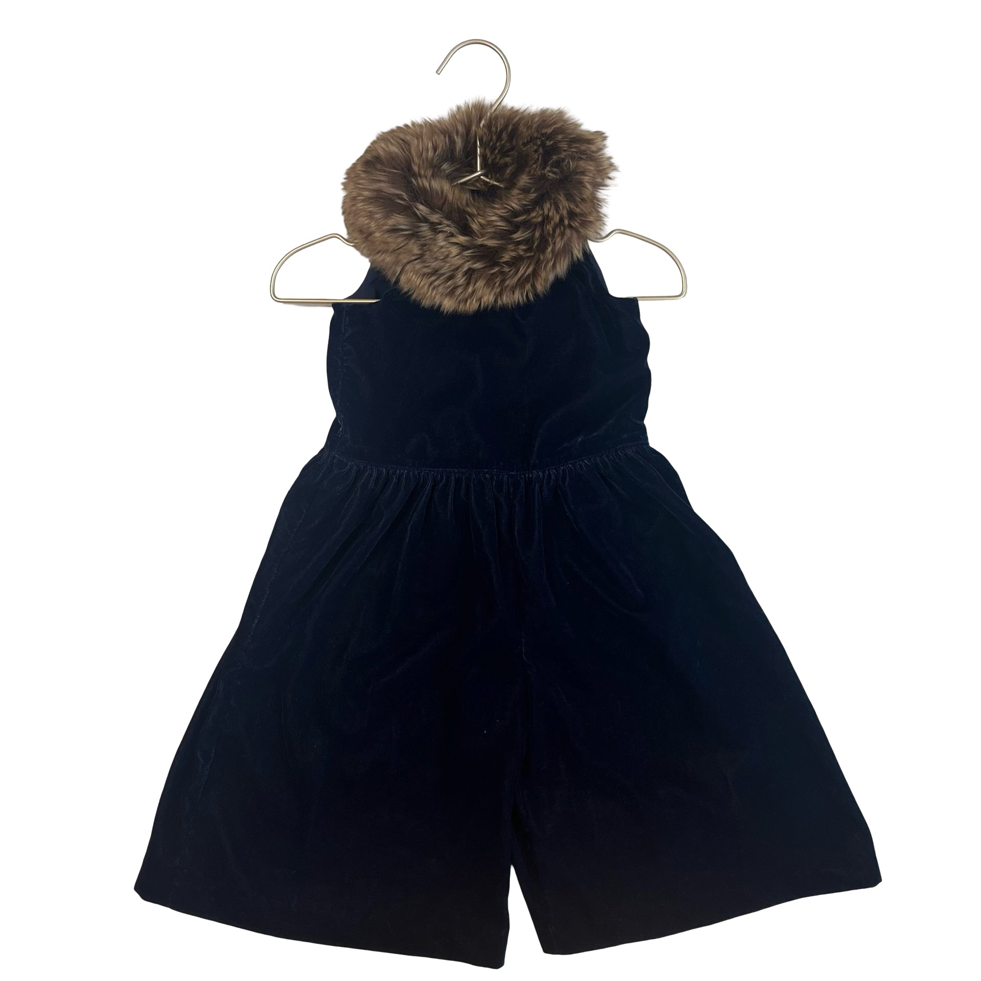 Janie and Jack Velour Navy Jumpsuit, Faux Fur Collar- Size 12-18 Mo
