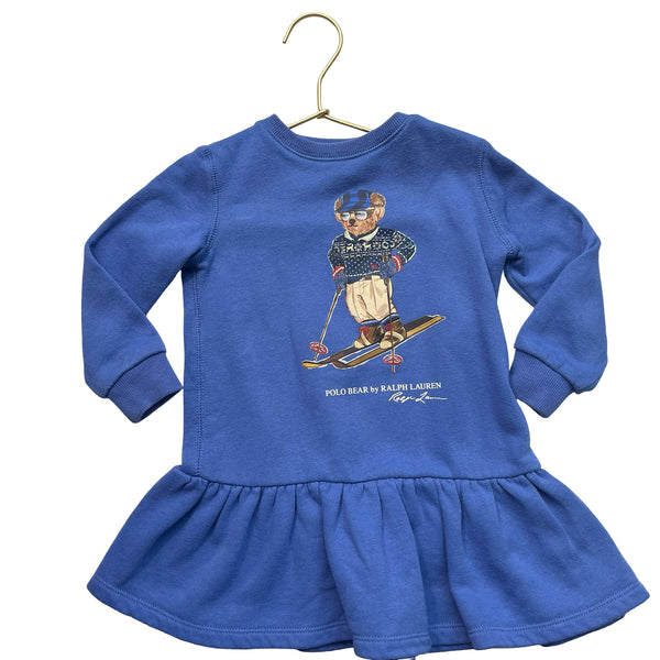 Polo Ralph Lauren Periwinkle Ski Polo Bear Sweatshirt Dress - Size 18 Mo