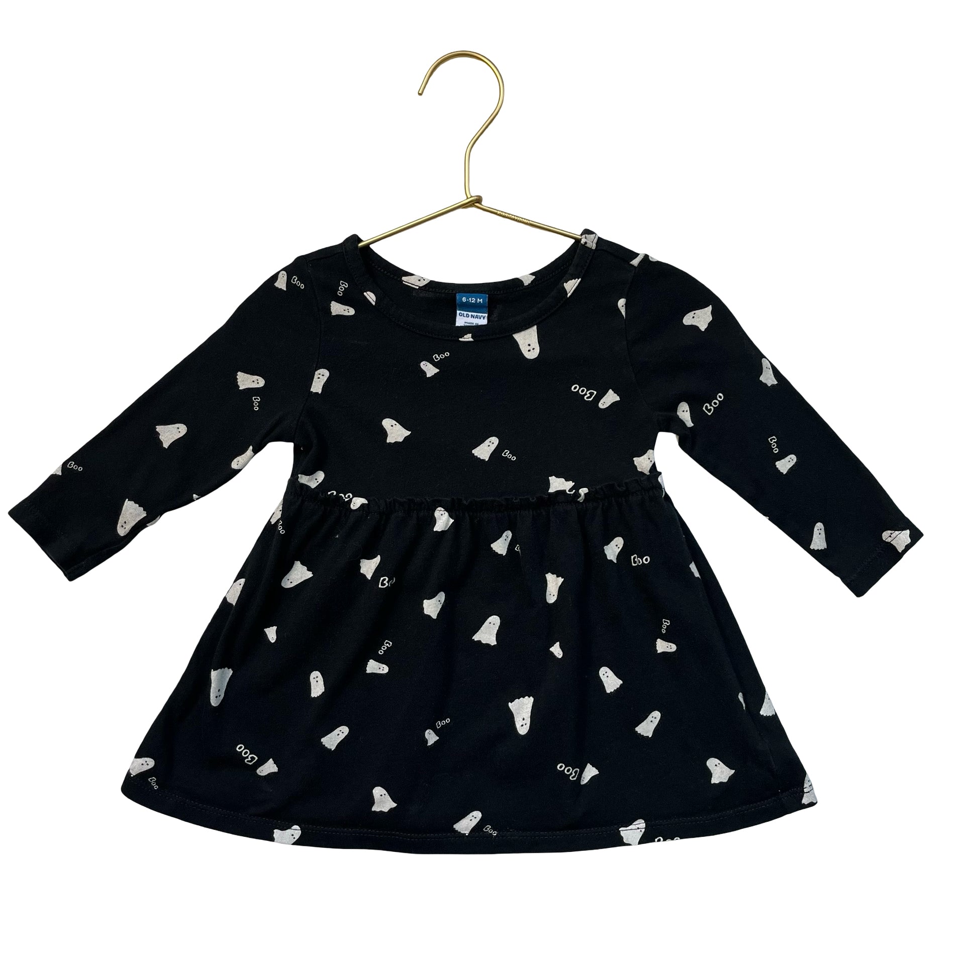 Old Navy Black & Ivory Ghost Print Dress - Size 6-12 Mo
