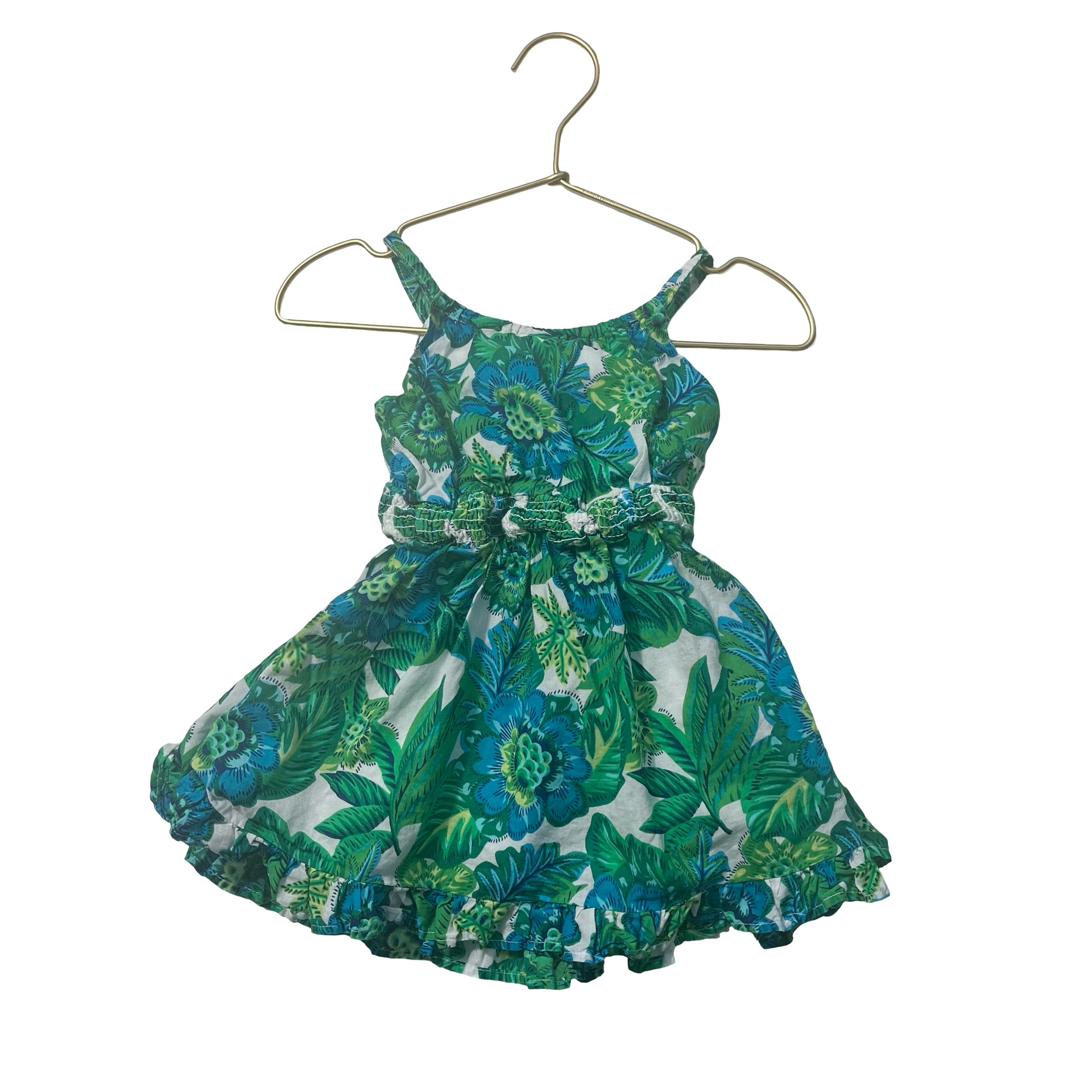 Janie and Jack Green, Blue & Ivory Tropical Dress - Size 12-18 Months