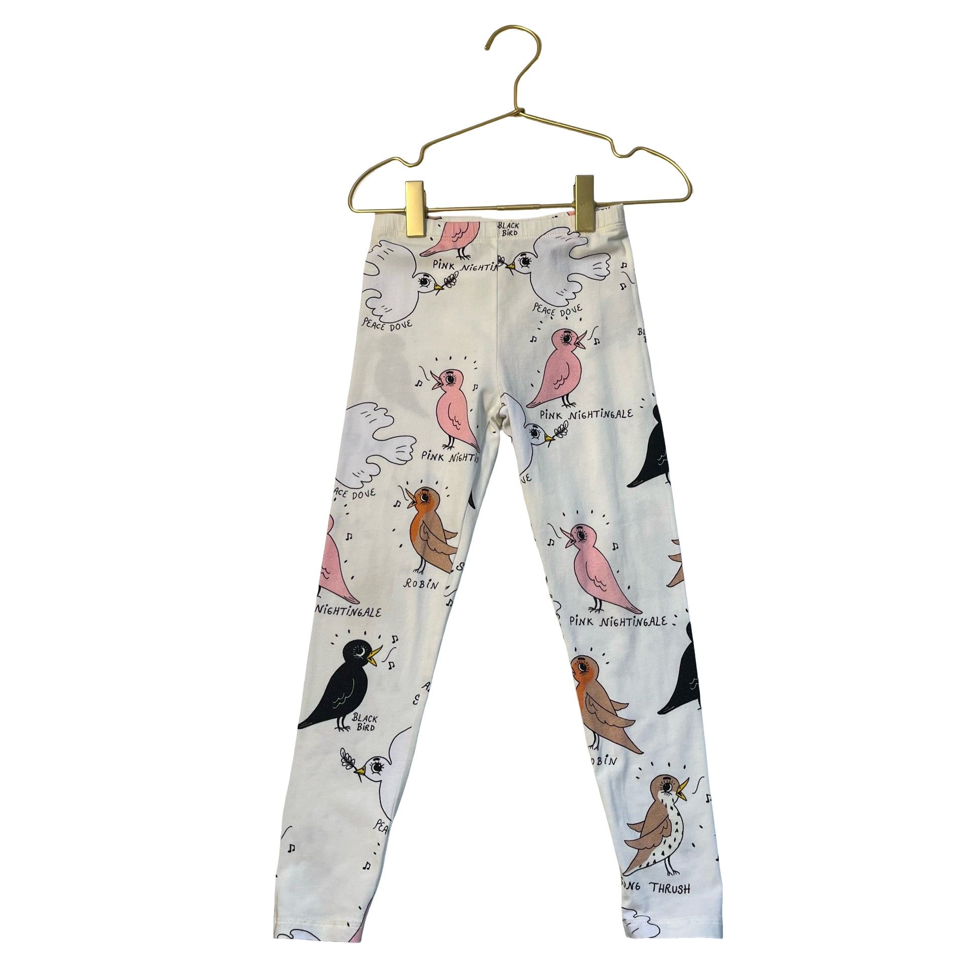 Mini Rodini Ivory Bird Print Leggings - Size 4-5