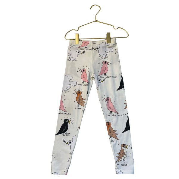 Mini Rodini Ivory Bird Print Leggings - Size 4-5