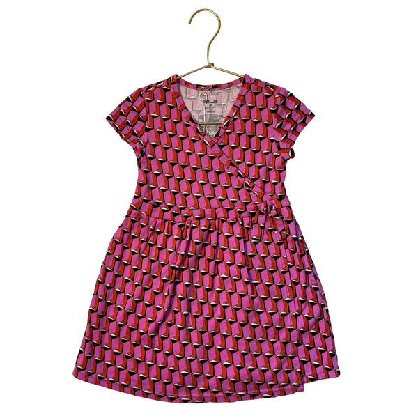 DVF for Target Pink, Black, Red Geo Pattern Faux Wrap Dress - Size 4T