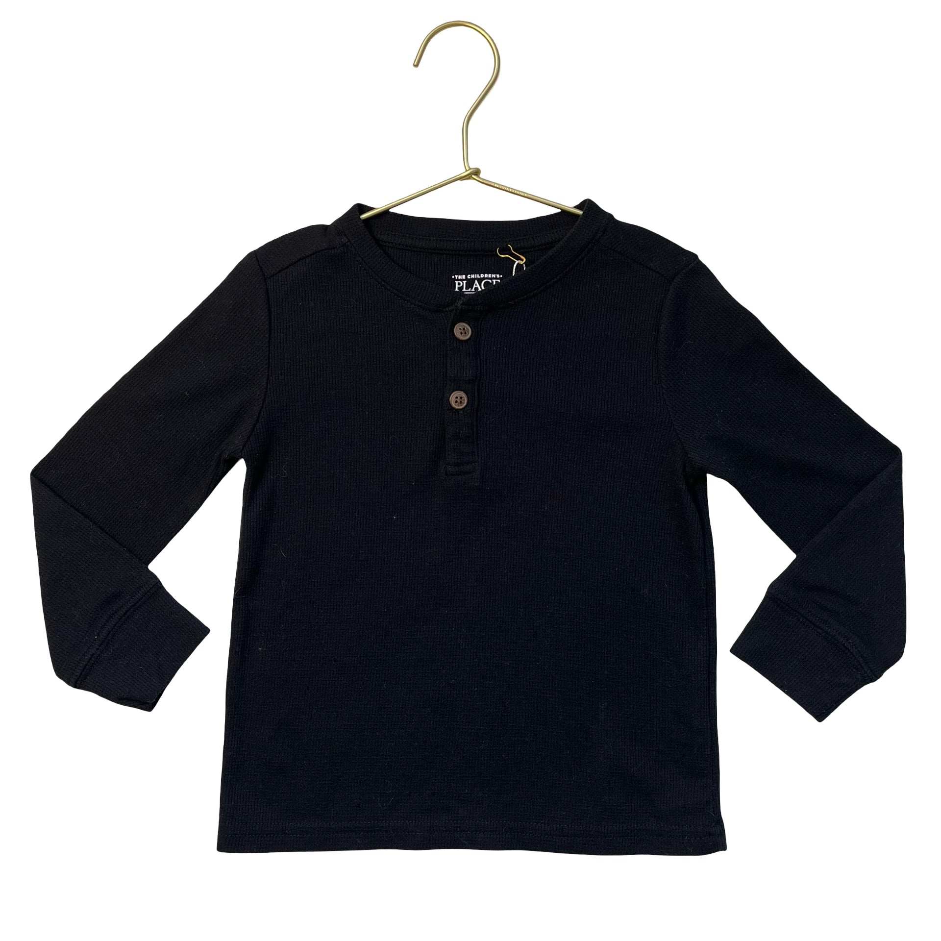 Children's Place Black Waffle Henley Shirt - Size 3T