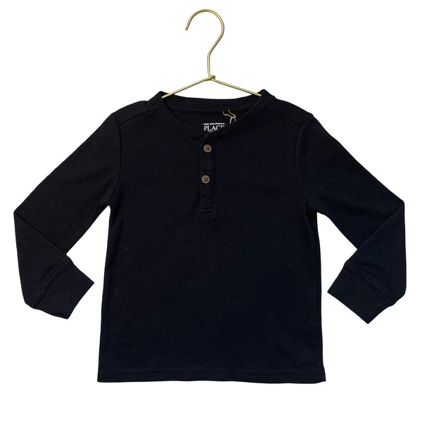 Children's Place Black Waffle Henley Shirt - Size 3T