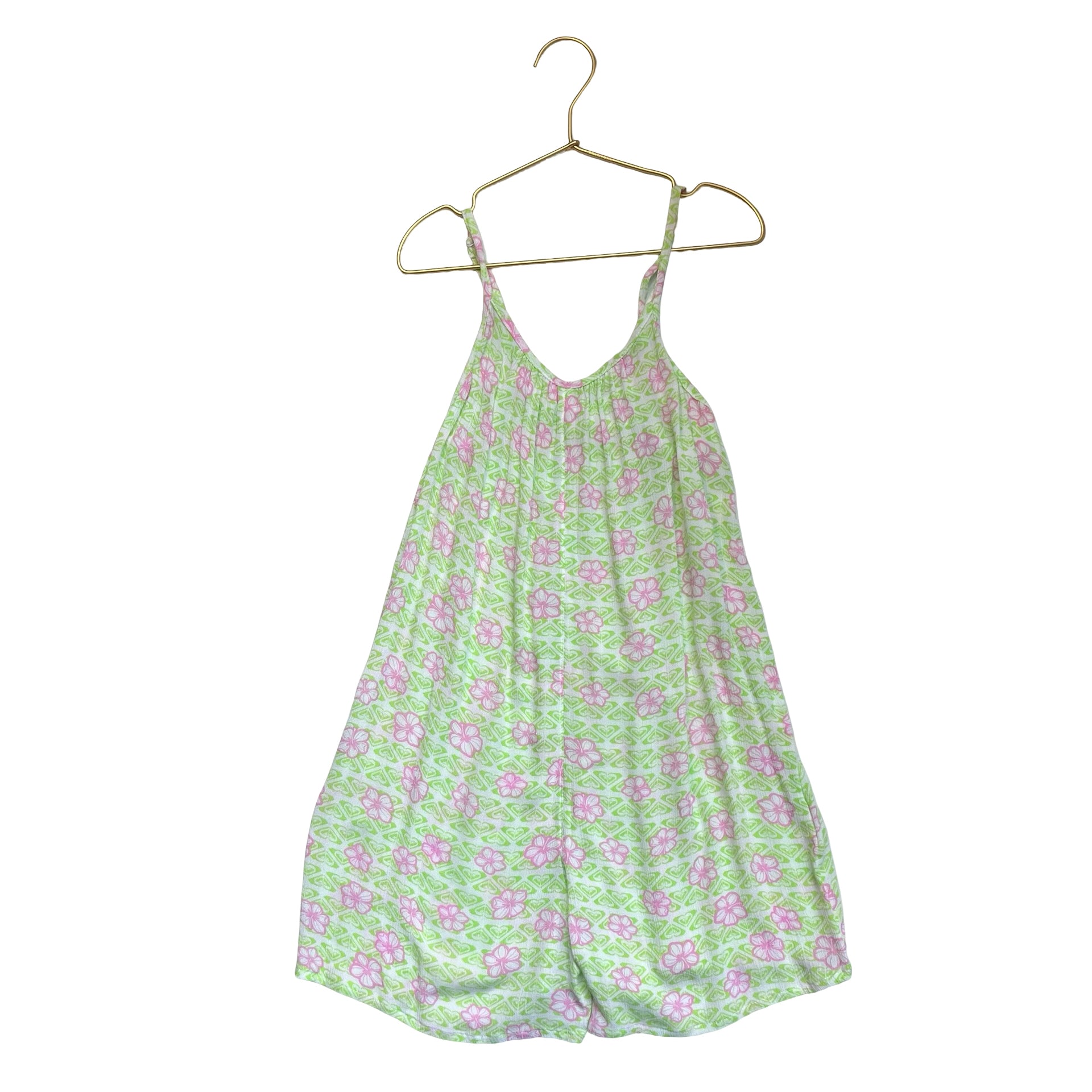 Roxy Green & Pink Logo & Flower Print Romper - Size 7