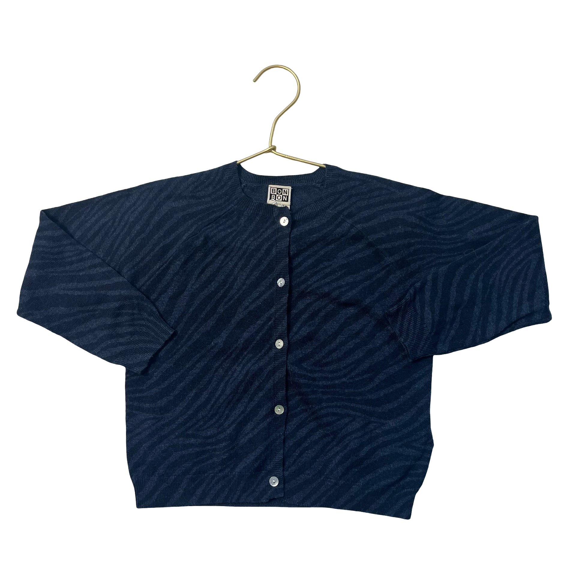 Bonton Navy & Blue Zebra Pattern Cotton-Wool Cardigan Sweater - Size 6