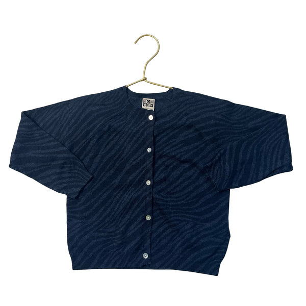 Bonton Navy & Blue Zebra Pattern Cotton-Wool Cardigan Sweater - Size 6