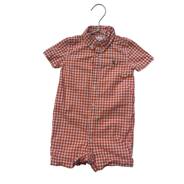 Ralph Lauren Orange Check Button Down Romper - Size 24 Mo