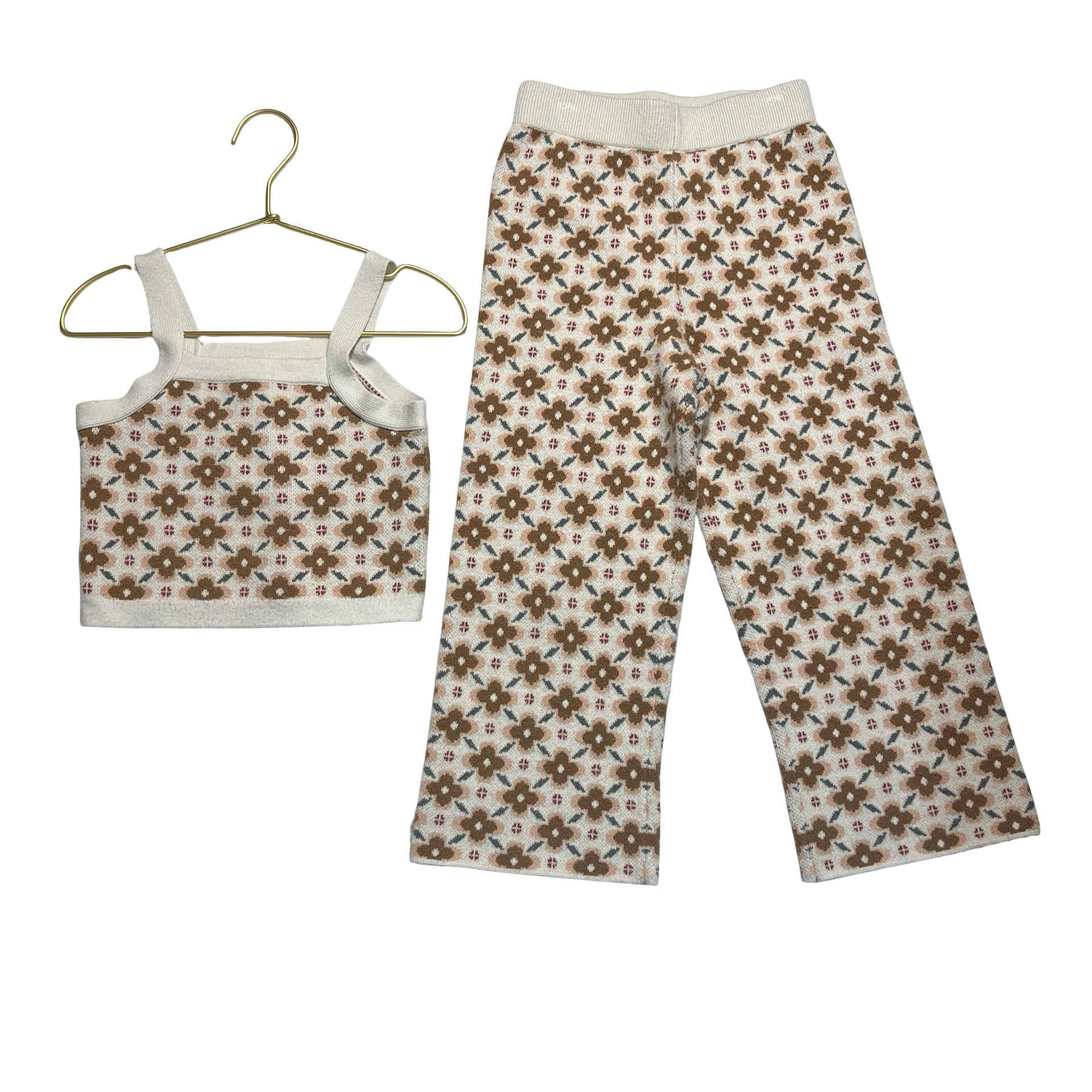 Rylee & Cru Flower Pattern Knit Tank & Wide-Leg Pants Set - Size 6-7Y