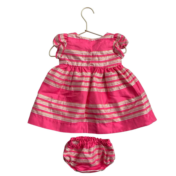 Lilly Pulitzer Pink, Gold, Silver Striped Dress & Bloomers - Size 6-12 Mo