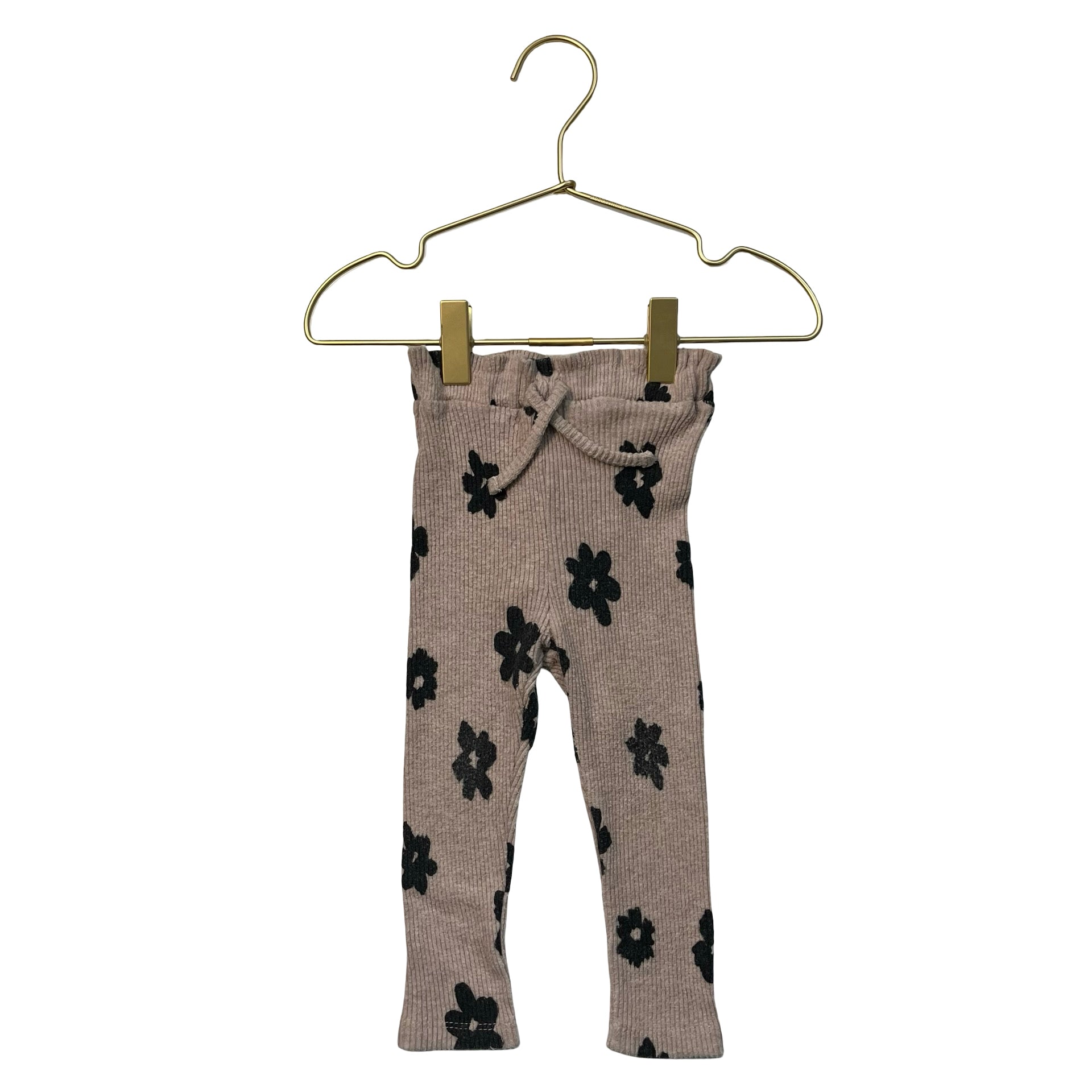Zara Blush & Black Flower Print Ribbed Knit Leggings - Size 9-12 Mo