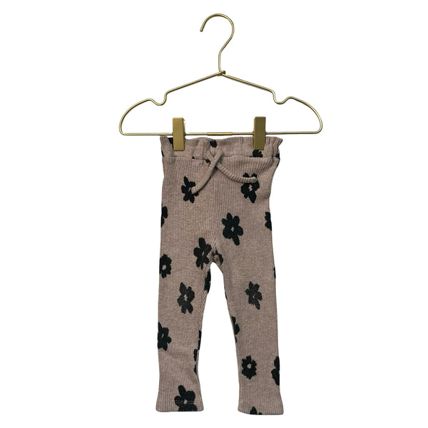 Zara Blush & Black Flower Print Ribbed Knit Leggings - Size 9-12 Mo