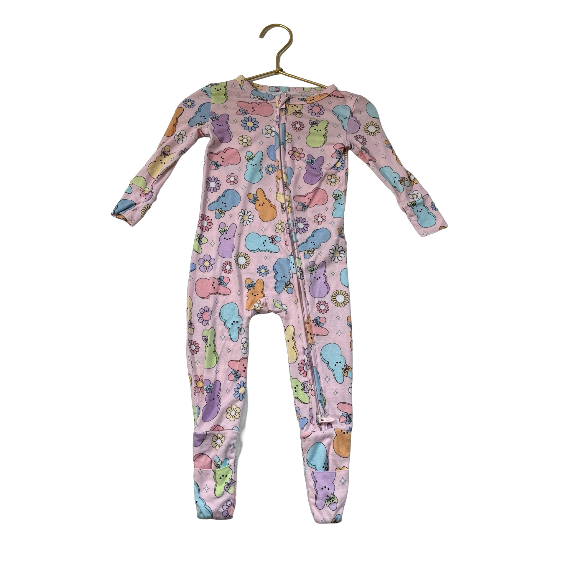 Posh Peanut Light Pink Peeps Bunnies & Flower One Piece - Size 9-12 Months