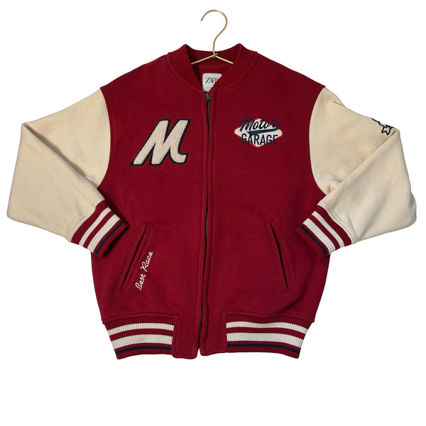 Zara Red 'Motor Garage' Bomber Jacket - Size 9-10