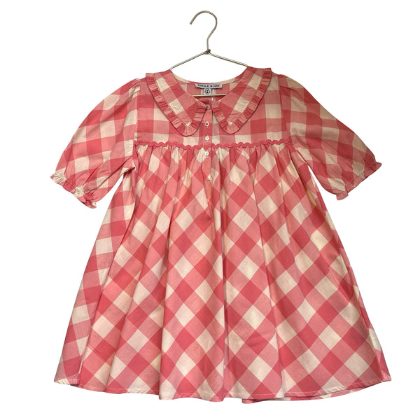 Emile et Ida Pink & Ivory Check Dress - Size 8A