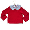 Zara Red Sweater, Removeable Blue Striped Collar - Size 6