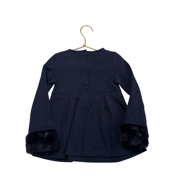 Janie and Jack Navy, Red Plaid Bow Faux Fur Cuff Shirt w/ Tag - Size 4