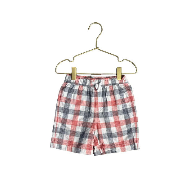 Janie and Jack Linen-Cotton Red, White, Blue Plaid Shorts - Size 4