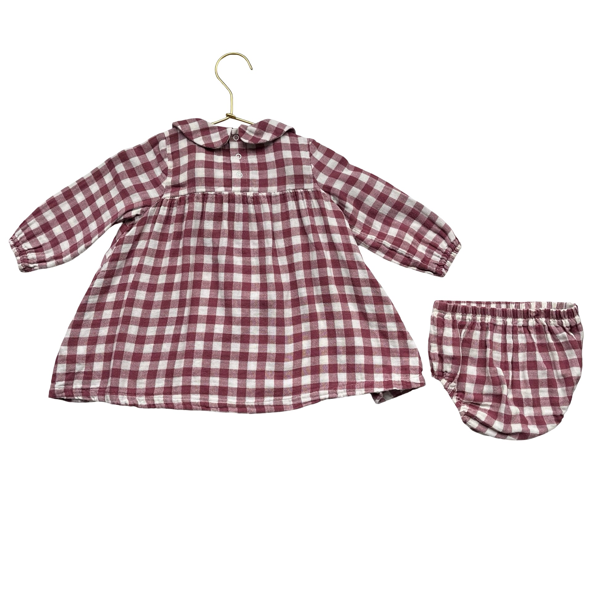 Angel Dear Plum & Ivory Check Dress & Bloomer - Size 12-18 Months