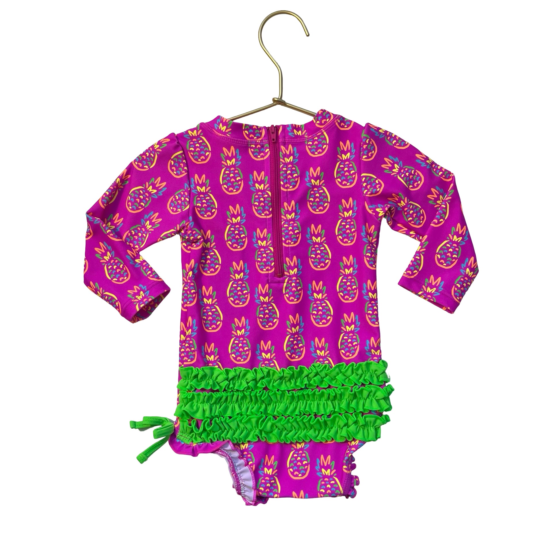 Ruffle Butts Bright Pink Pineapple Print Swim Suit - Size 12-18 Mo