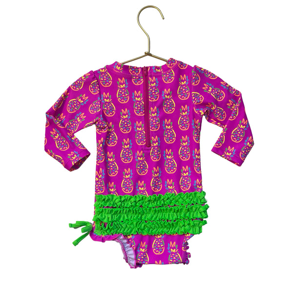 Ruffle Butts Bright Pink Pineapple Print Swim Suit - Size 12-18 Mo