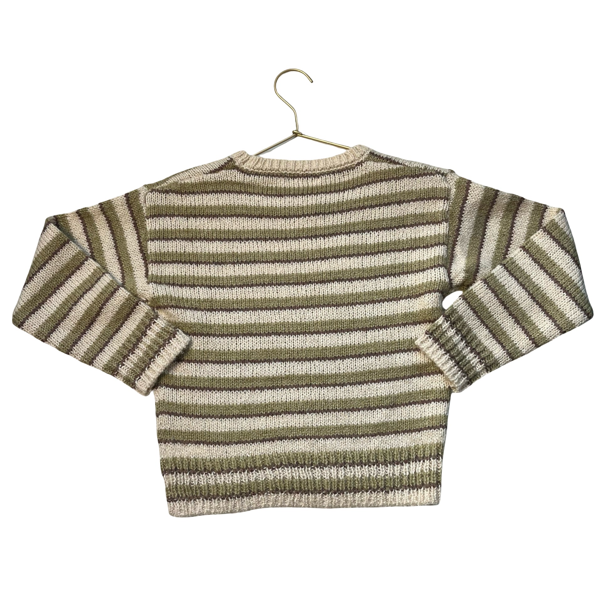 Rylee & Cru Ivory, Olive, Brown Striped Sweater - Size 8-9Y