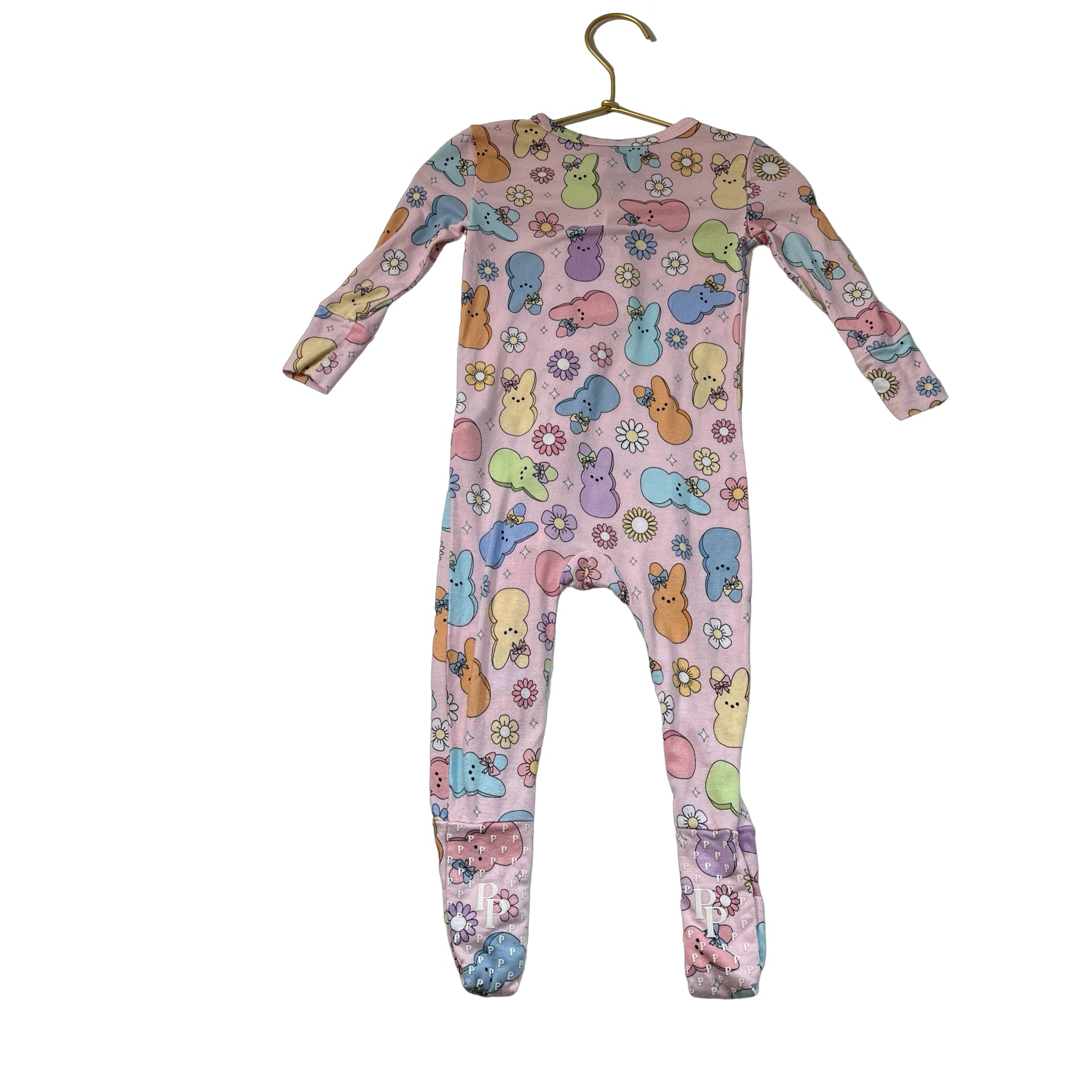 Posh Peanut Light Pink Peeps Bunnies & Flower One Piece - Size 9-12 Months