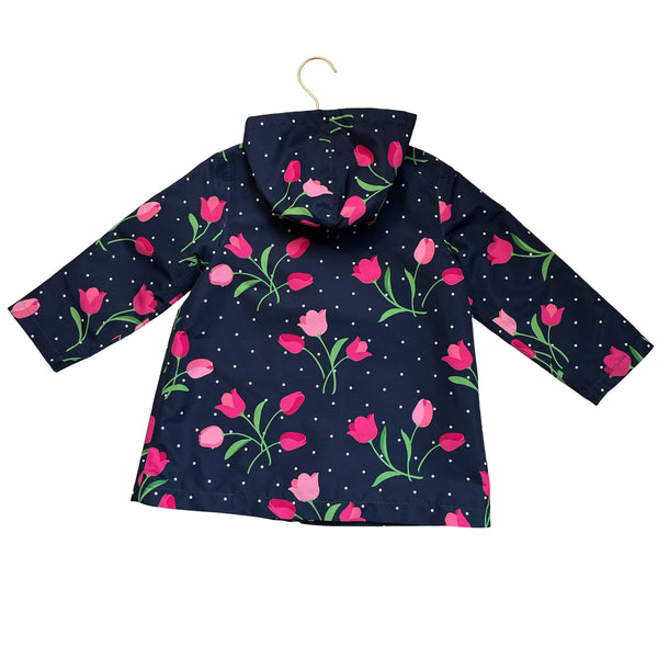 Gymboree Navy & Pink Tulip Print Hooded Jacket - Size 3-4