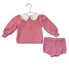 Janie and Jack Pink Cotton Heart Sweater & Bubble Shorts Set - Size 12-18 Mo