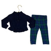 Janie and Jack Navy Sweater & Tartan Plaid Leggings Set - Size 12-18 Mo