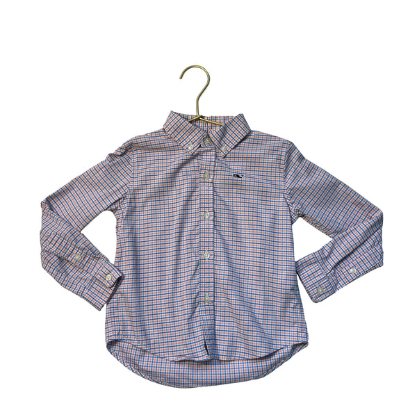 Vineyard Vines Performance Cotton Blue, Peach, White Check Button Down Shirt - 4