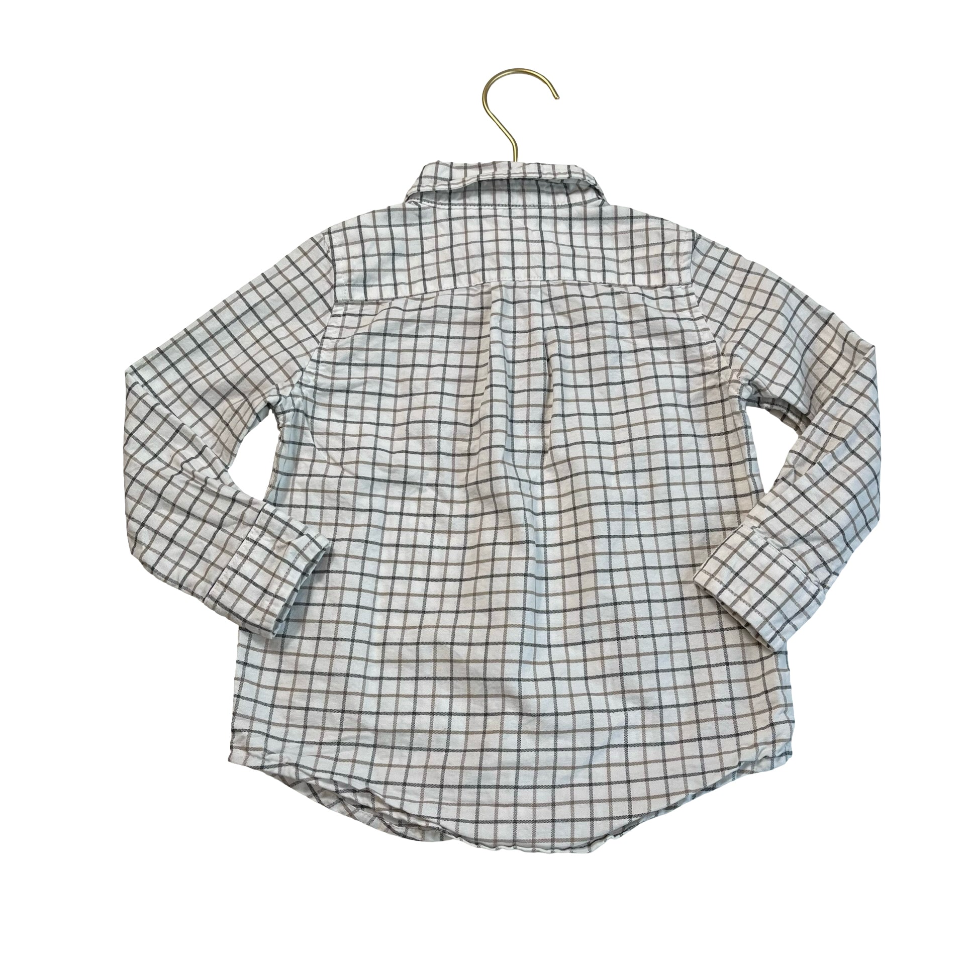 Janie and Jack Ivory, Tan, Gray Windowpane Plaid Button Down Shirt - Size 2T