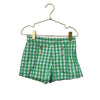 Janie and Jack Green & Ivory Check, Gold Button Shorts - Size 5