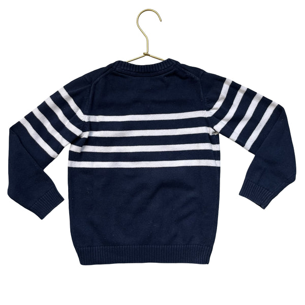 Janie and Jack Navy & White Striped Cotton Sweater - Size 5