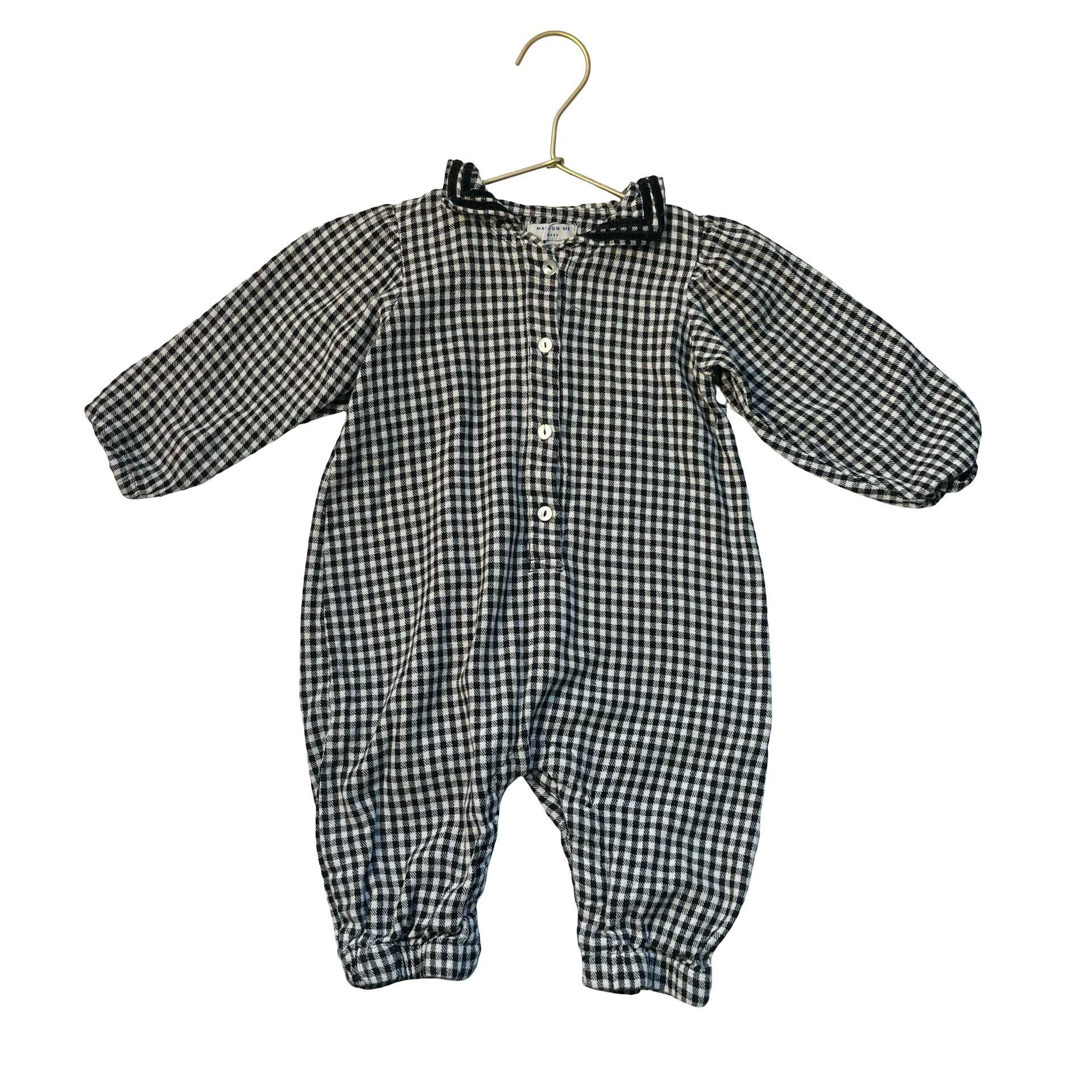 Maison Me Black Gingham Check Flannel One-Piece - Size 18-24 Mo