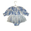 Angel Dear White & Blue Floral & Tulle Bodysuit Dress - Size 6-12 Mo