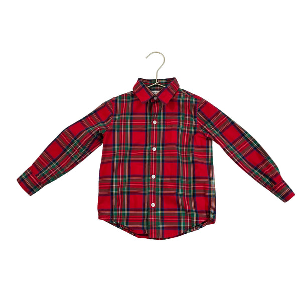 Janie and Jack Red Tartan Plaid Button Down Shirt - Size 3