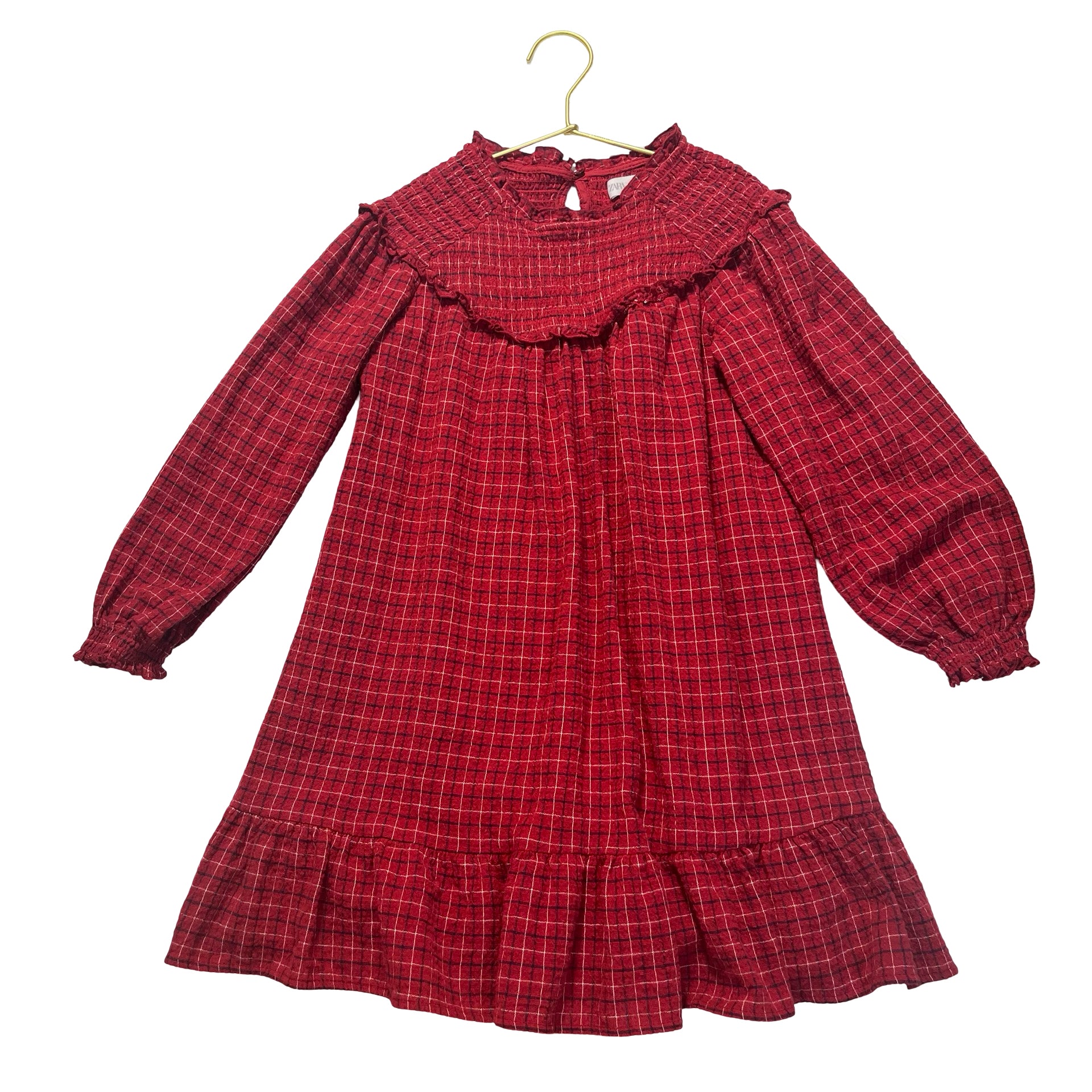 Zara Red Plaid Smocked Dress - Size 9