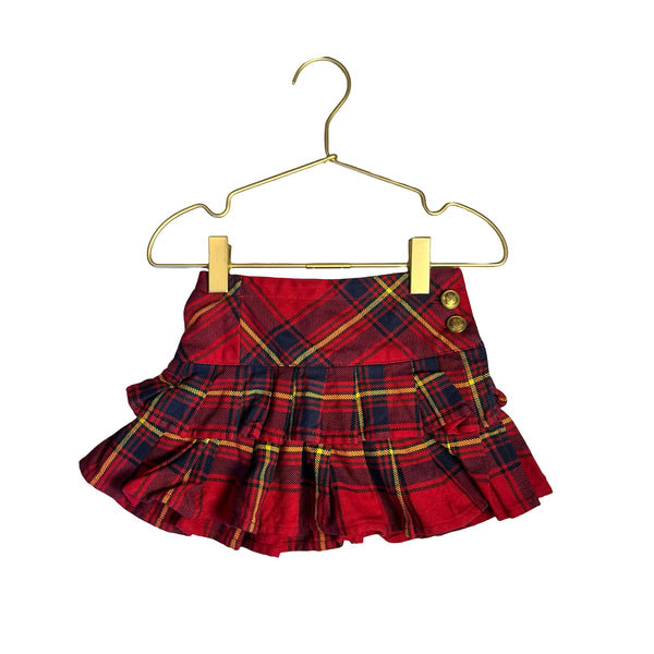 Ralph Lauren Red & Navy Plaid Pleated Skirt - Size 2