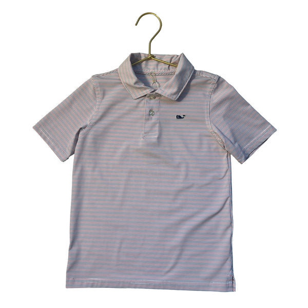Vineyard Vines Performance Red, Navy, White Striped Polo Shirt - Size 4T